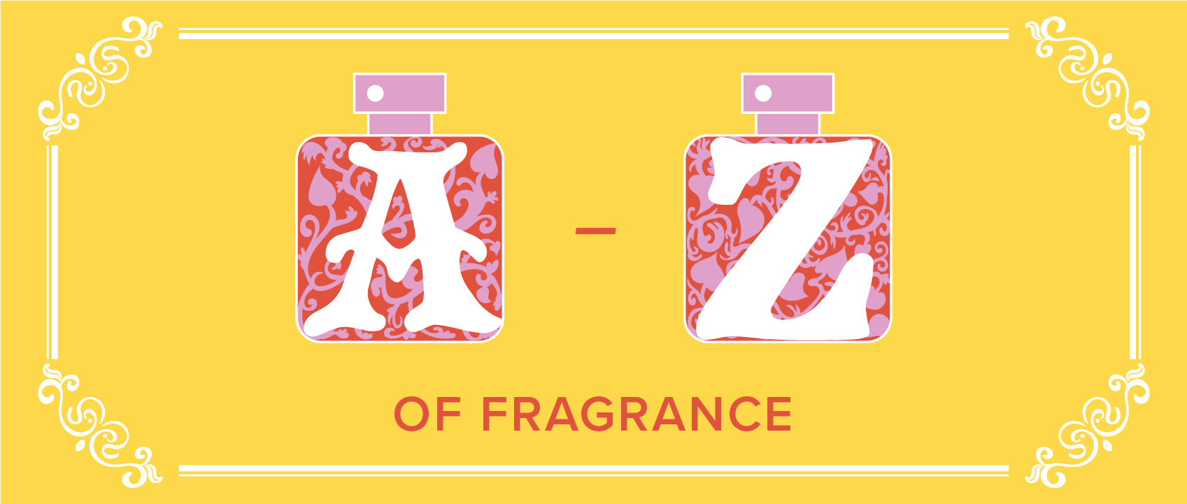 a-z of fragrance with a and z in perfume bottles illustrations