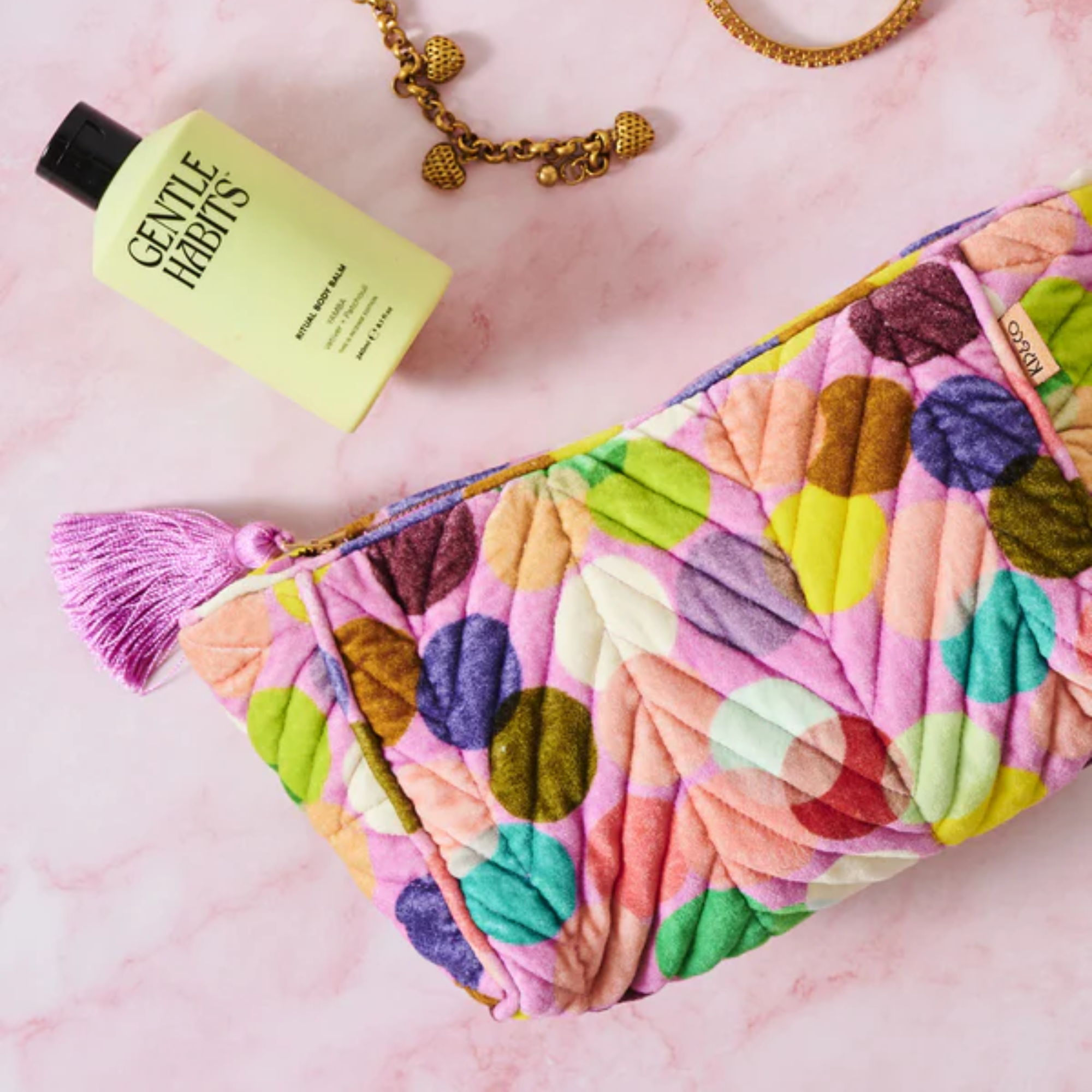 Confetti Pink Velvet Toiletry Bag - Image 2